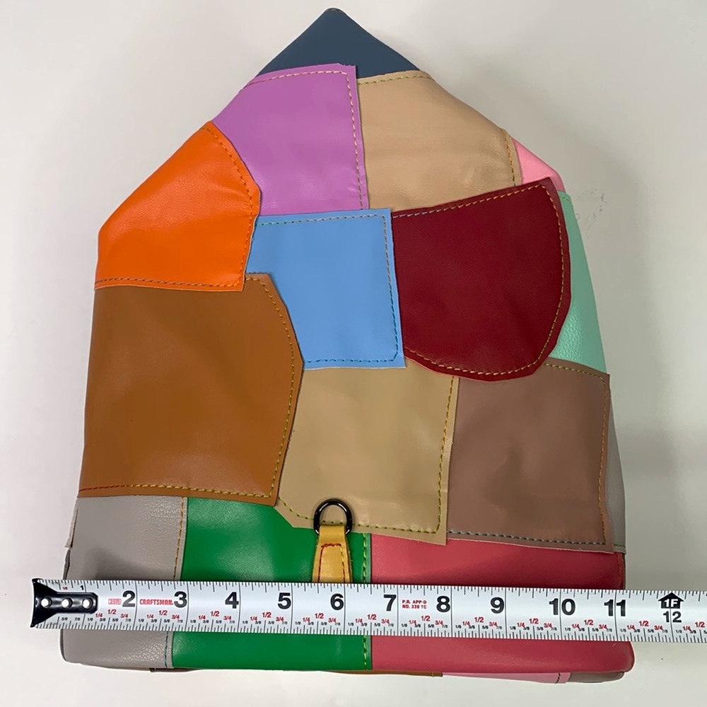 Colorful Leather Patchwork Backpack Purse - image 7